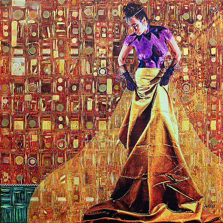 Woman in Gold - 30 x 30 Acrylic on Canvas Mixed Meda